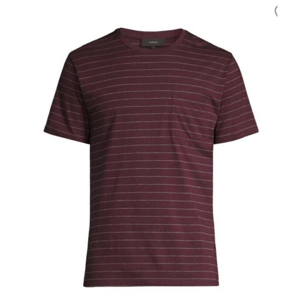 VINCE Mini Jacquard Stripe T-Shirt in Deep Wine/Off White NWT Size X-Large